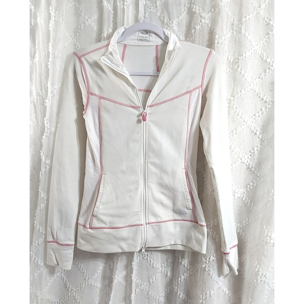 The North Face Womens‎ VaporWick Full Zip Jacket White Pink Stitching Small
